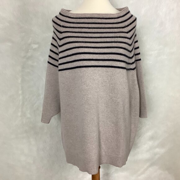 360 Sweater Margot Sweater Sable & Cinder Stripe 100% Cashmere XS - Picture 1 of 6
